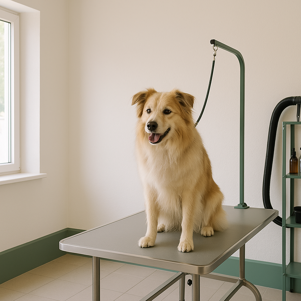 ShaggyGo grooming salon interior with a dog on the grooming table